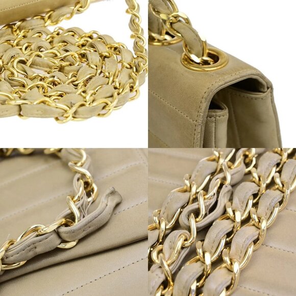 CHANEL CC Horizontal Stitch 30 Chain Shoulder Bag Leather Beige Vintage - Picture 7 of 16